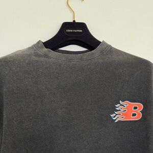 Washed Gray Balenciaga Oversized T-Shirt with Flame Logo Large